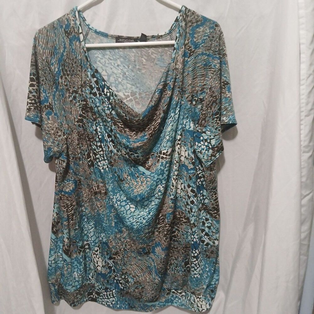 Notations Plus Size 3xl Artsy Tunic Top Blues and Greys Boho Retro